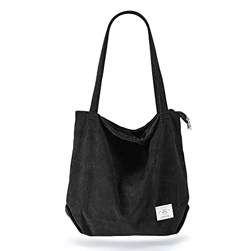 Cord bag shoulder bag with zipper, large shopper bag tote bag handbag shoulder bags for work office travel shopping school and everyday life