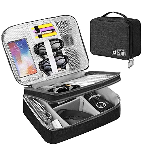 Organizer Bag, Travel Electronics Case 3 Layer Large Capacity Multifunctional Waterproof Shockproof Case for Cables, ipad, Charger, Mobile Phone, Hard Drives, Powerbank