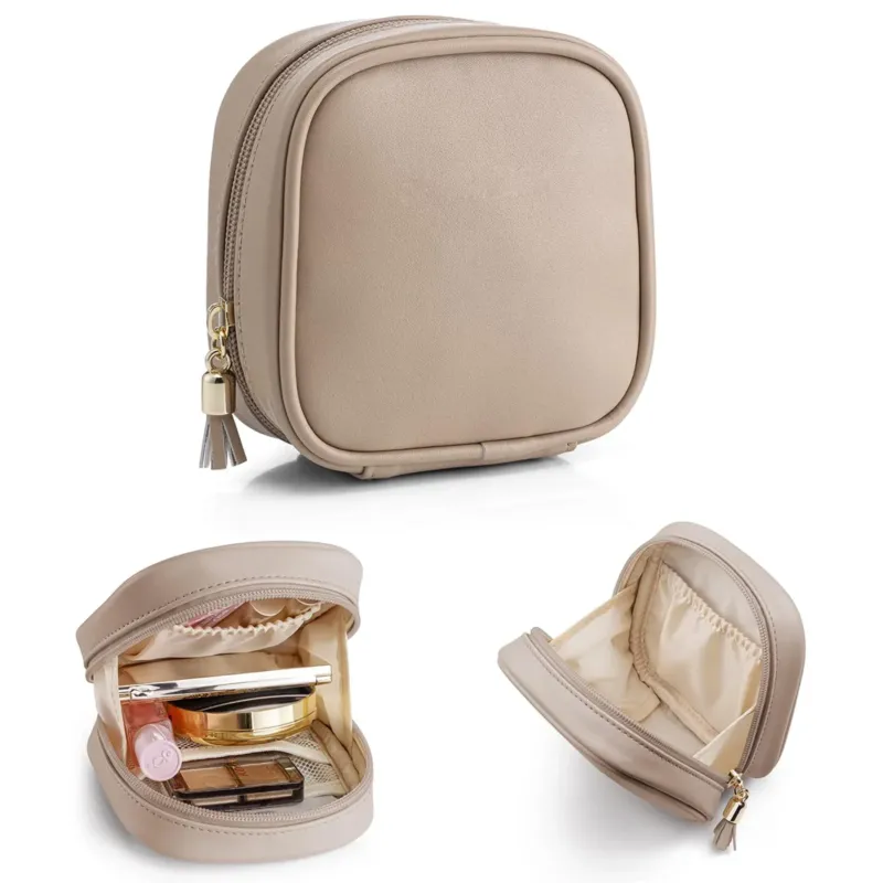 Small Make Up Bag for Purse with Pockets Makeup Bag with Zip Waterproof Makeup Bag