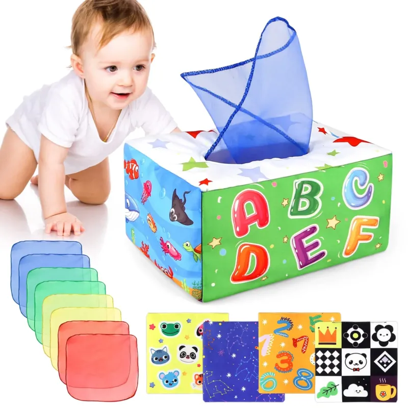 Tissue Box Baby Contrast Toy with Soft Silk Wipes
