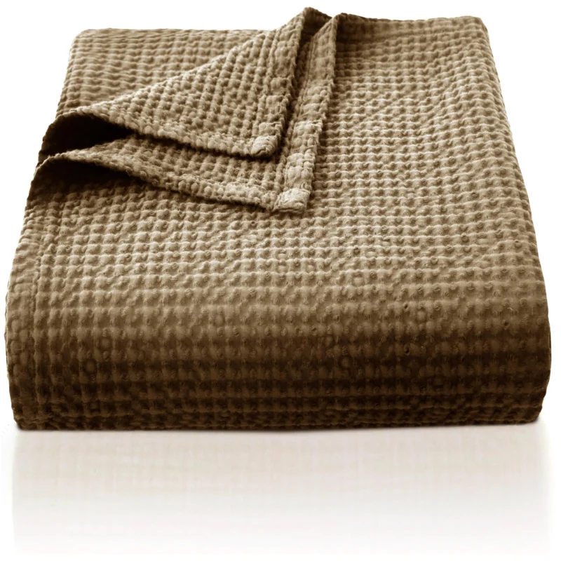 Cotton Blanket, Soft and Breathable Bedspread, Waffle Pattern Lightweight Blanket