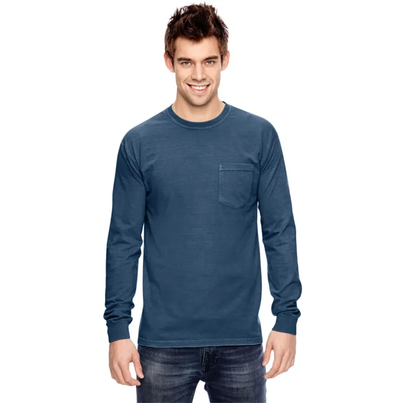 Comfort Colors Men's True Navy 6.1 Oz. Long-Sleeve Pocket T-Shirt