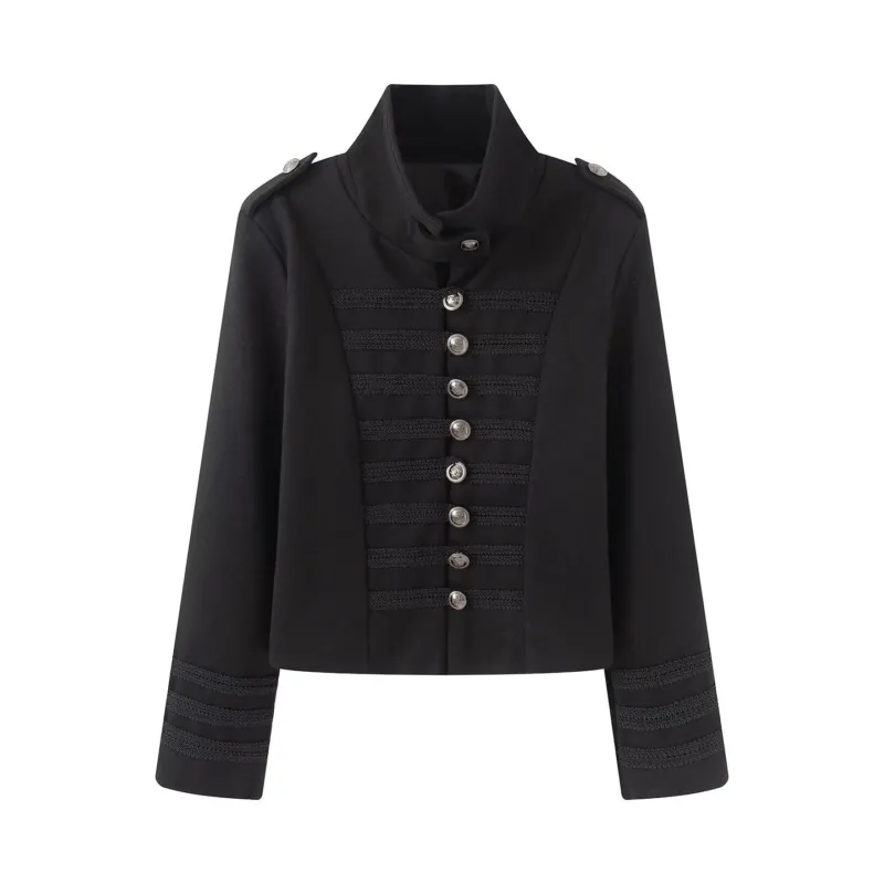 Damen Cropped Militärblazer mit Stehkragen, Zierkordeln und Metallknöpfen Echo Archiv